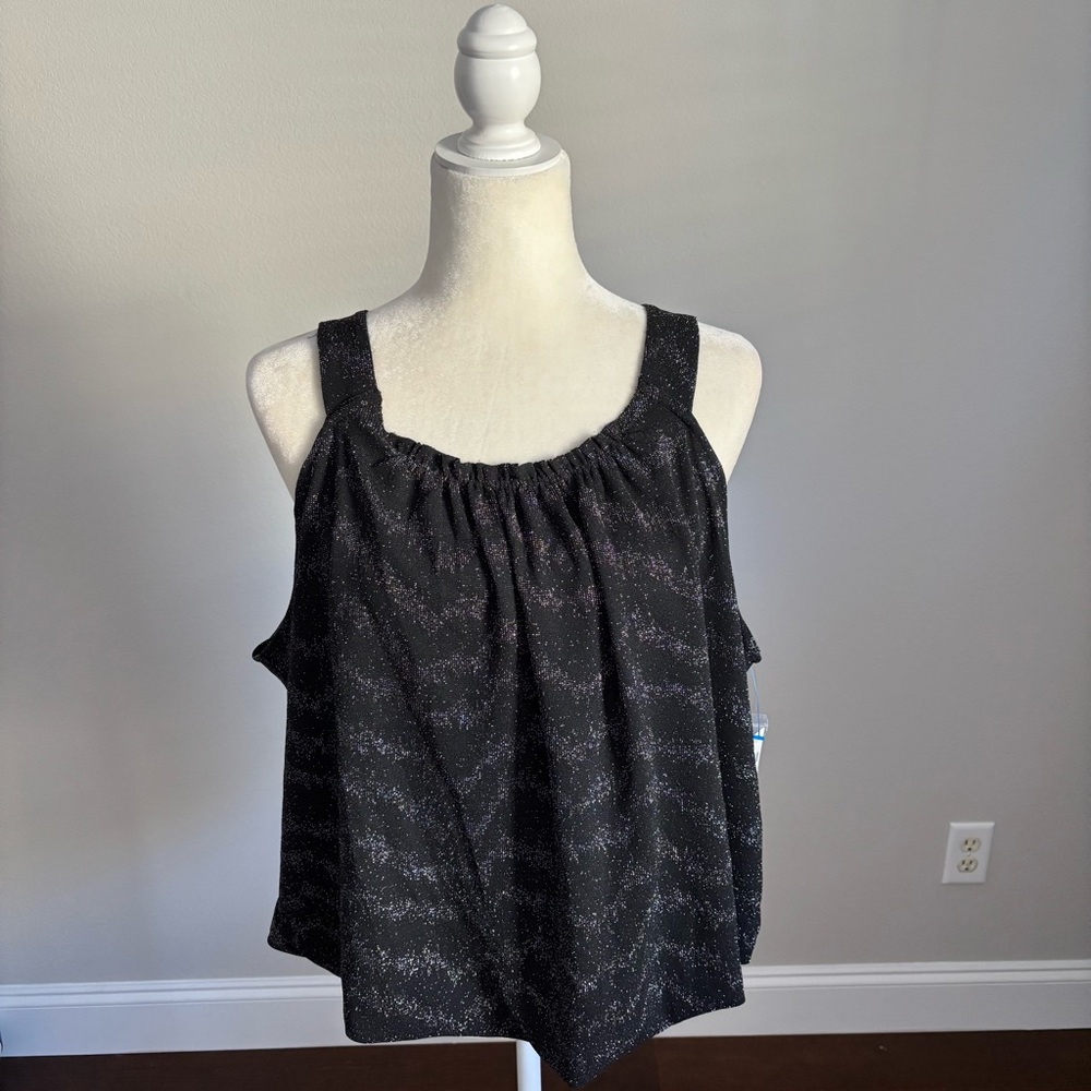 Anthropologie Sparkle Black Tank Blouse Size Small